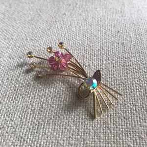 Adorable Pink/Gold Flower Brooch